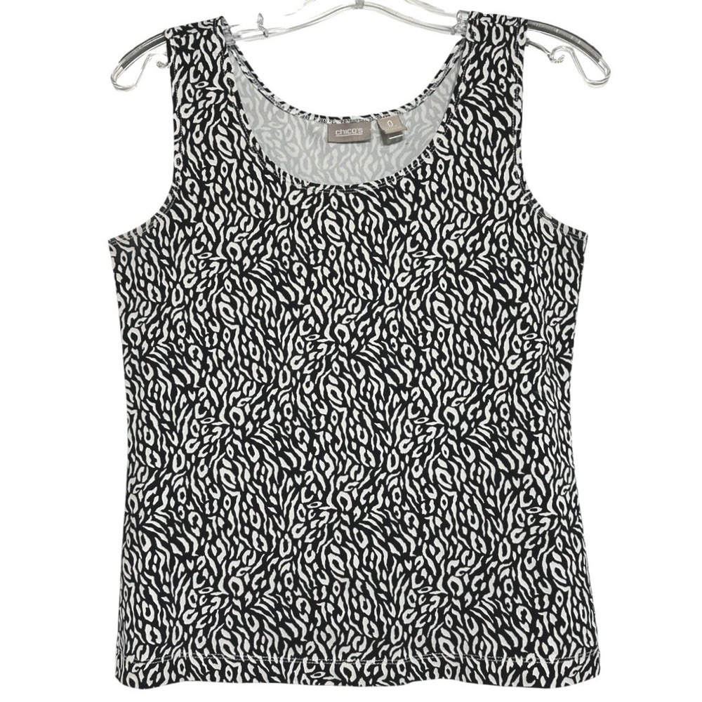 Chico's Tank Top Women Black White Abstract Animal Print Chic Versatile SZ 0